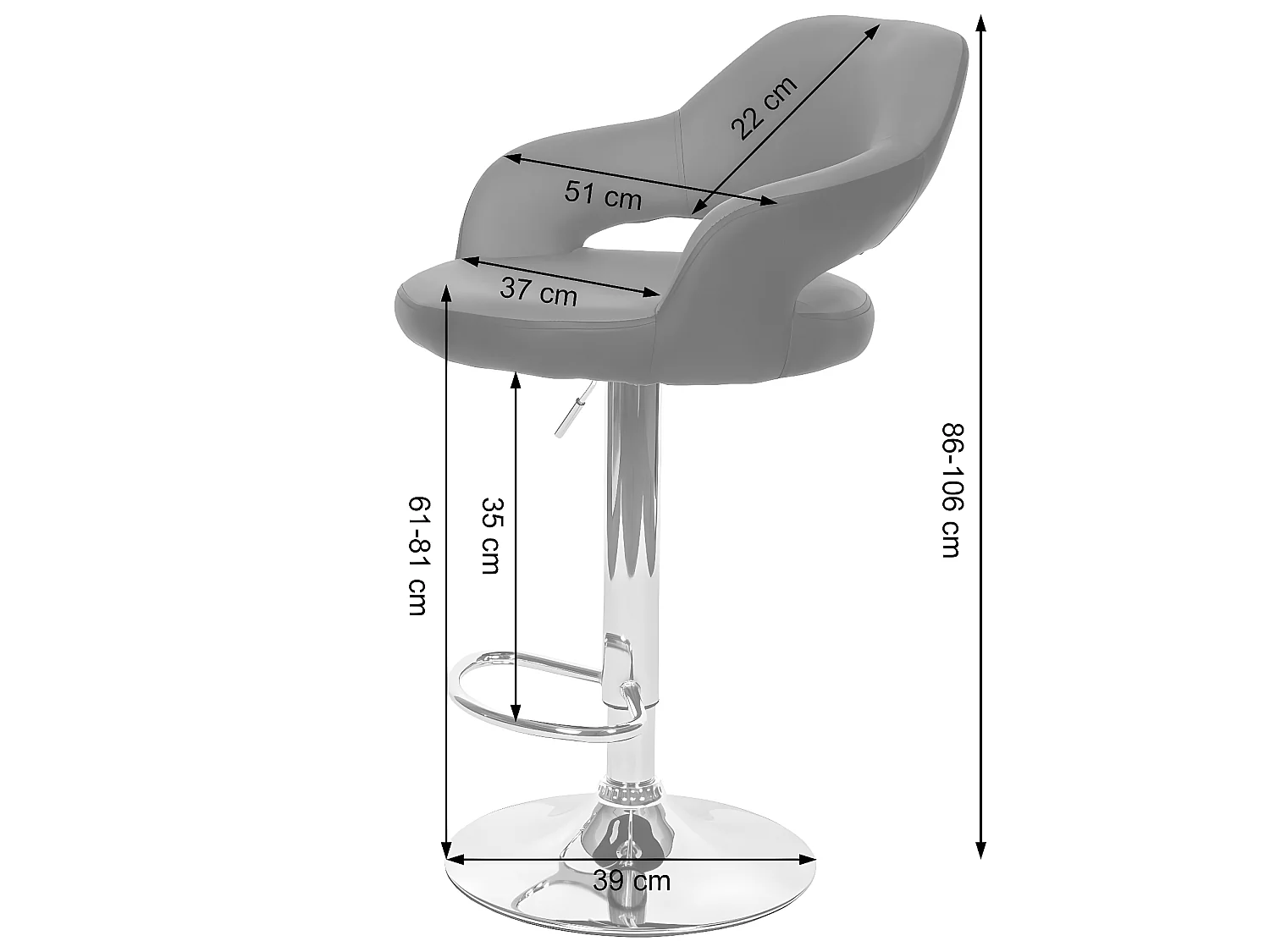 Barkruk MCW-F16 (set van 2),  zwart-wit