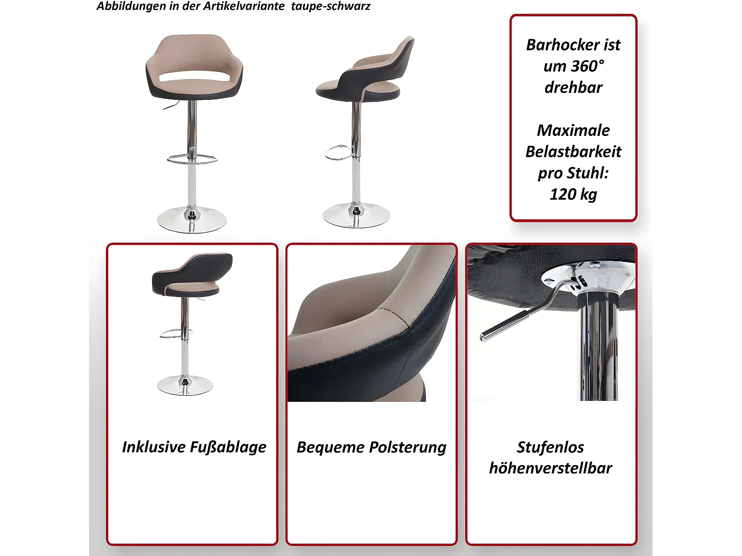 Barkruk MCW-F16 (set van 2),  zwart-wit