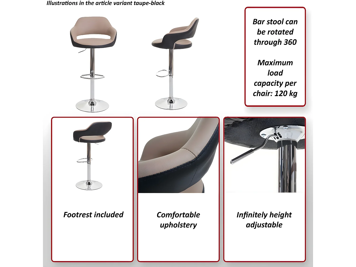 Barkruk MCW-F16 (set van 2),  zwart-wit