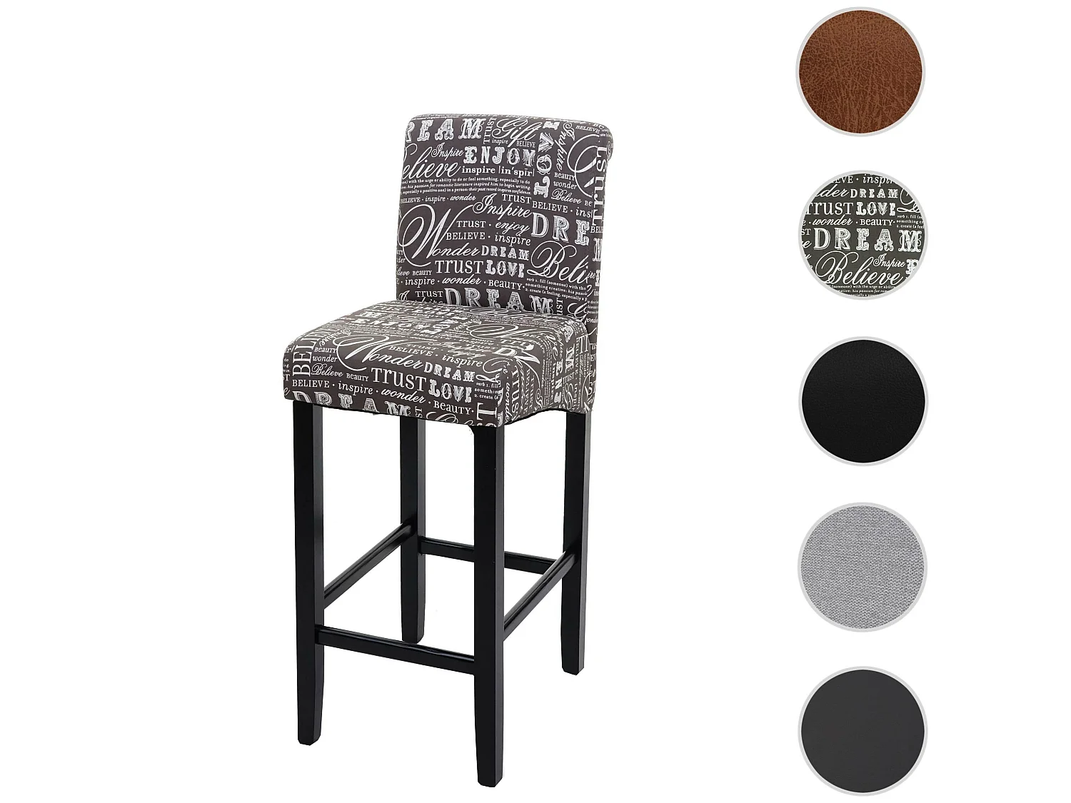 Barkruk MCW-C33,  belettering, grijs, donkere poten, stof/textiel