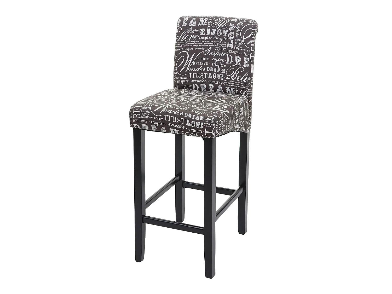 Tabouret de bar MCW-C33,  écriture, gris, pieds foncés, tissu/textile