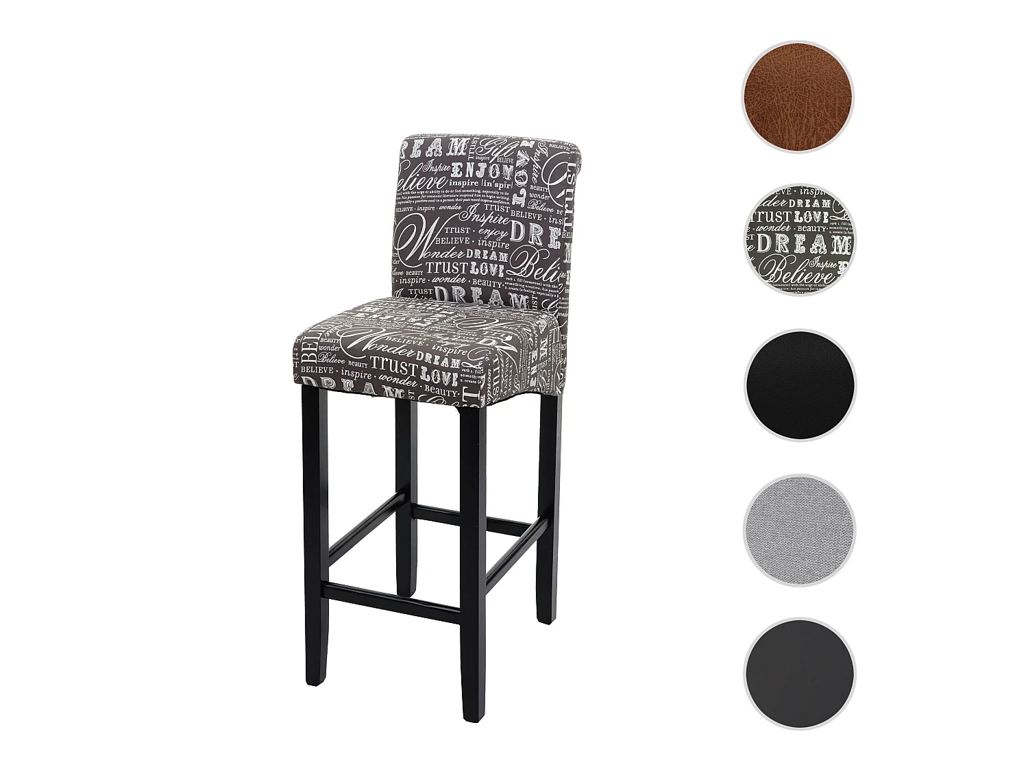 Barhocker MCW-C33, Schriftzug, grau, dunkle Beine, Stoff/Textil