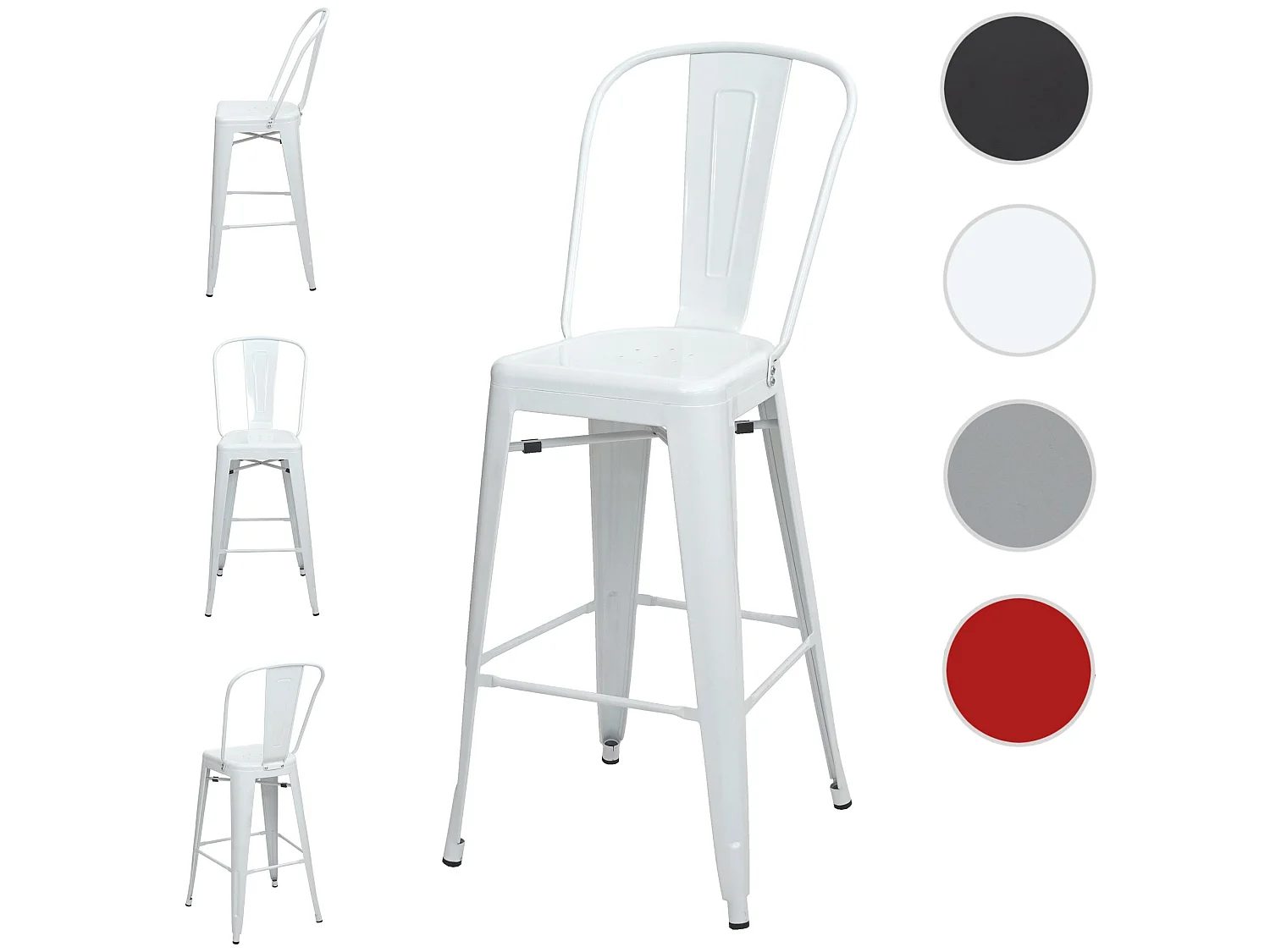 Tabouret de bar MCW-A73 Métal (lot de 4),  blanc