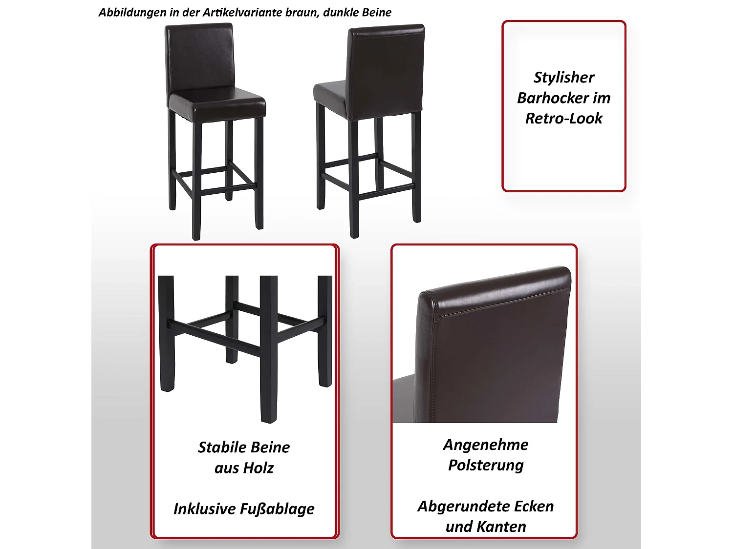 Barhocker Vicenza (2er-Set), Creme, helle Beine