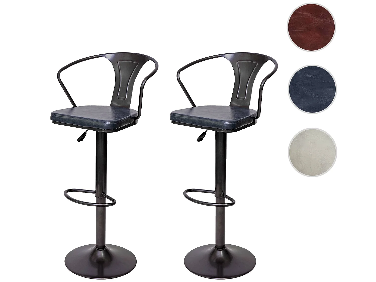 Tabouret de bar MCW-H10b (lot de 2),  vintage noir-gris