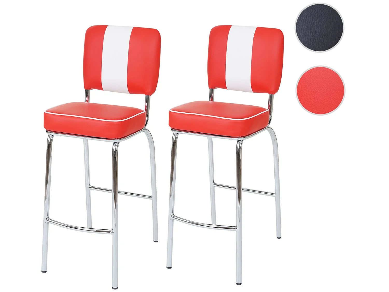 Tabouret de bar Akita (lot de 2),  rouge / blanc