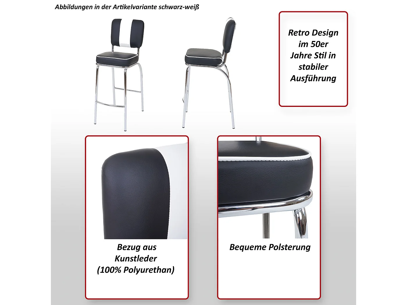 Tabouret de bar Akita (lot de 2),  rouge / blanc