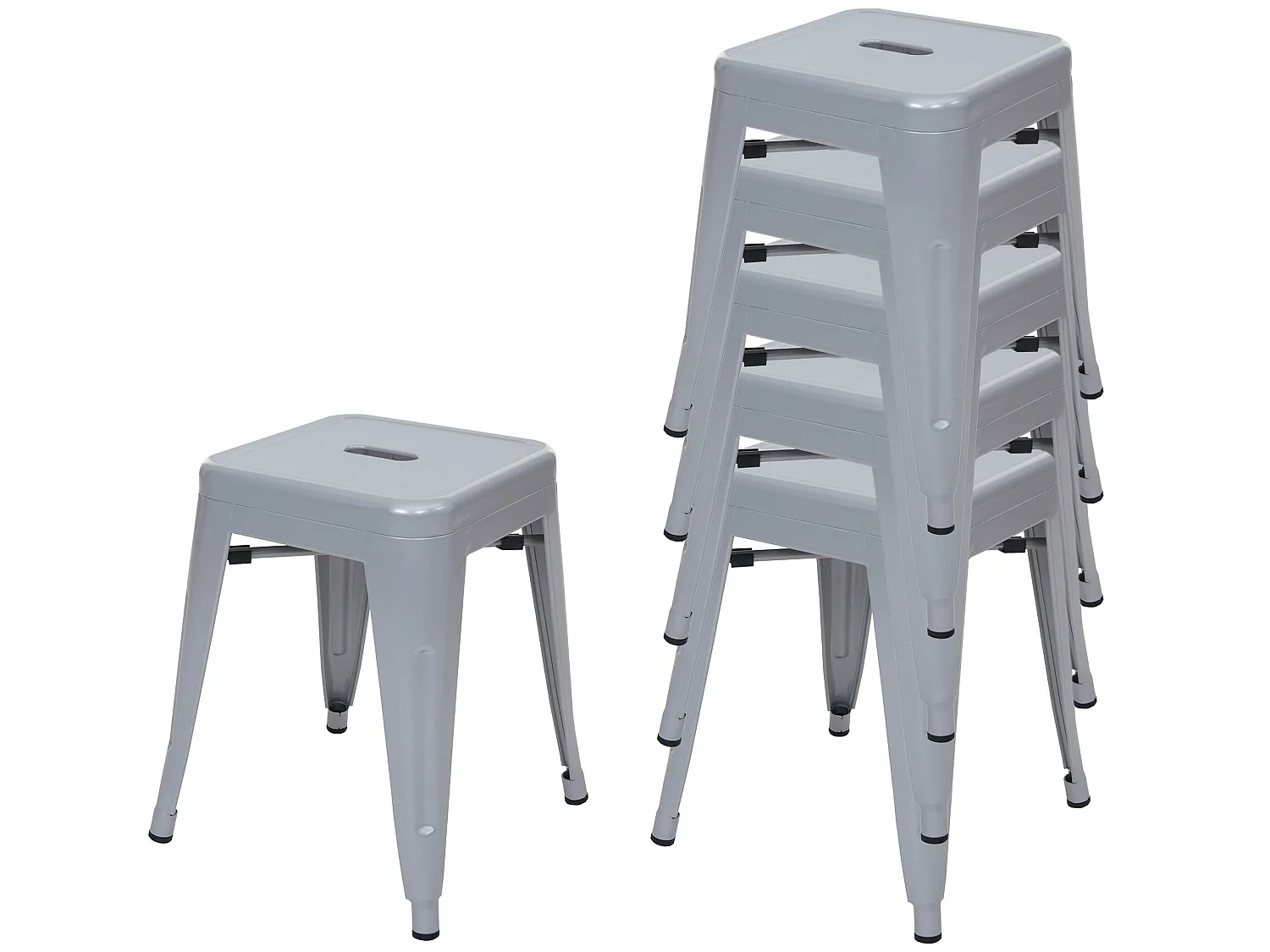 6x Tabouret MCW-A73 Métal,  gris