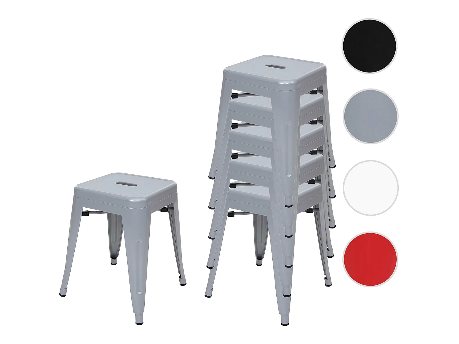 6x Tabouret MCW-A73 Métal,  gris