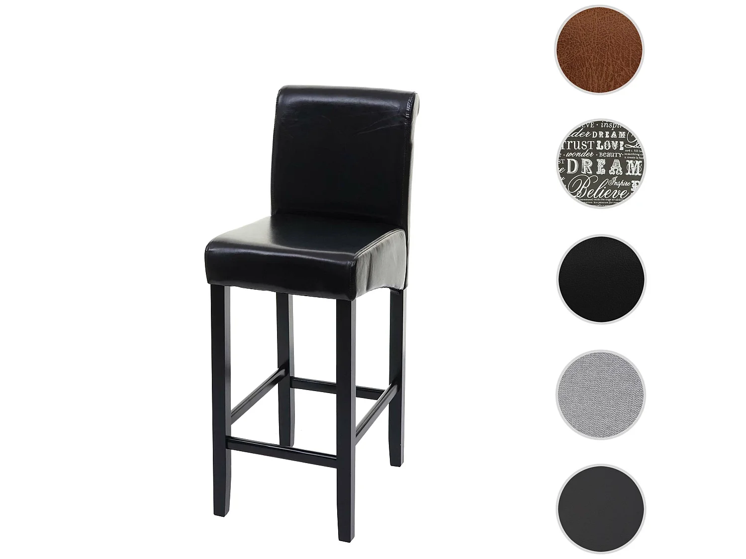 Taburete de bar MCW-C33,  negro, patas oscuras, cuero