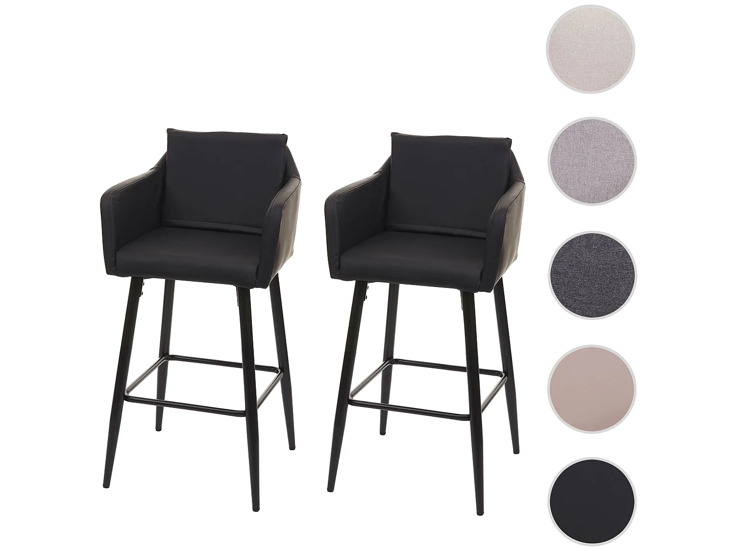 Taburete de bar MCW-H93 (juego de 2),  imitación de cuero negro