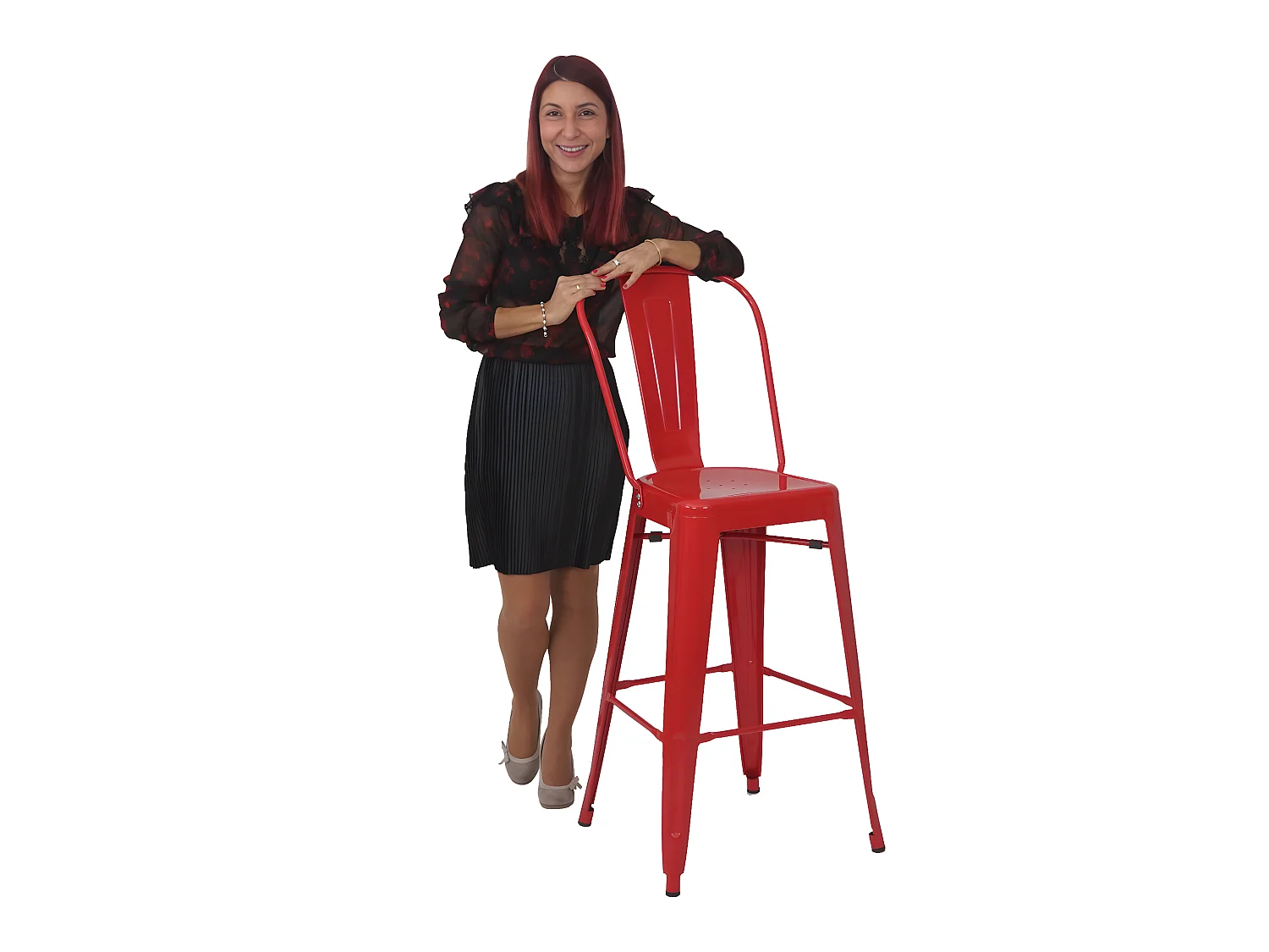 Tabouret de bar MCW-A73 Métal (lot de 4),  rouge
