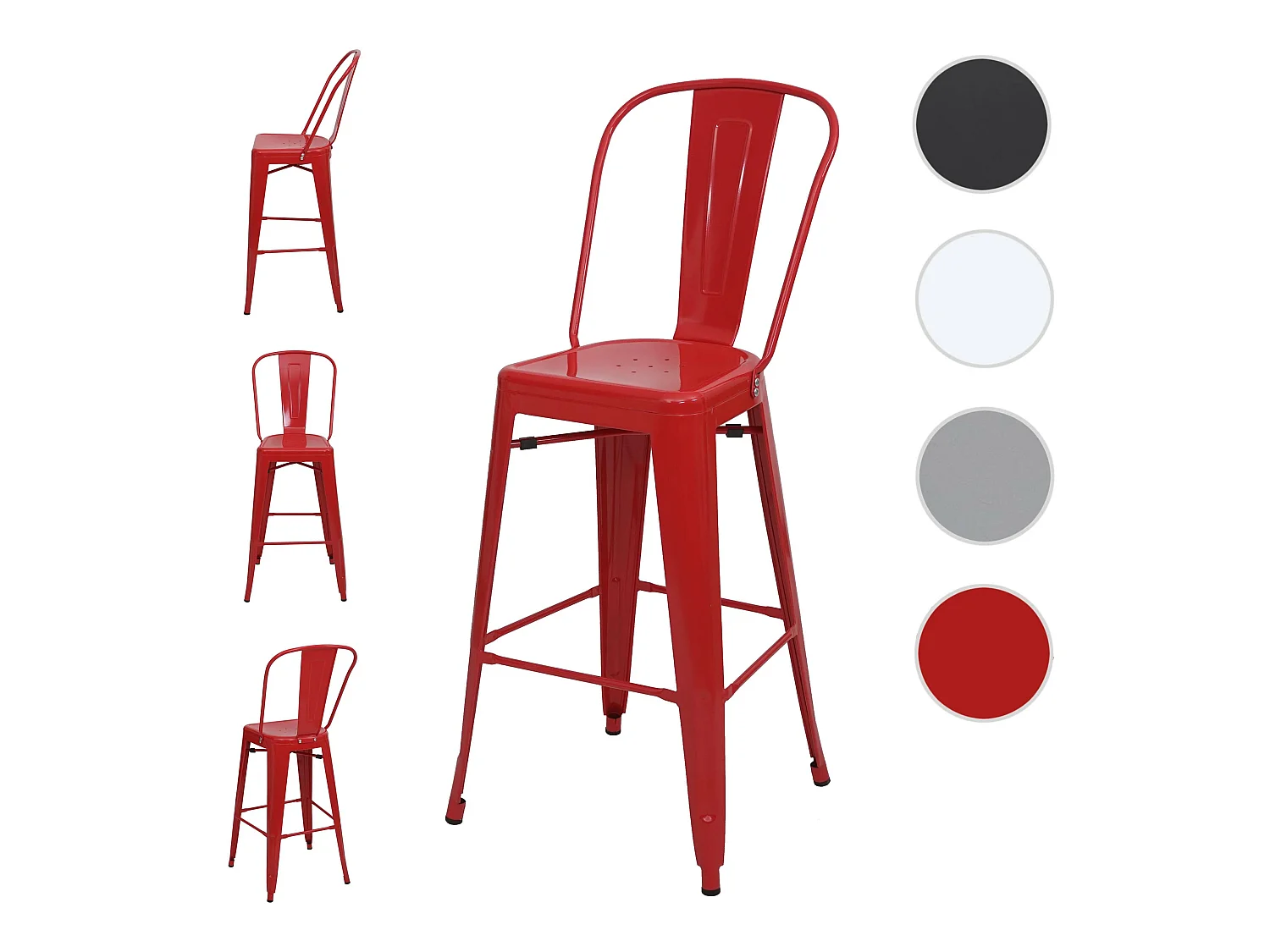 Tabouret de bar MCW-A73 Métal (lot de 4),  rouge