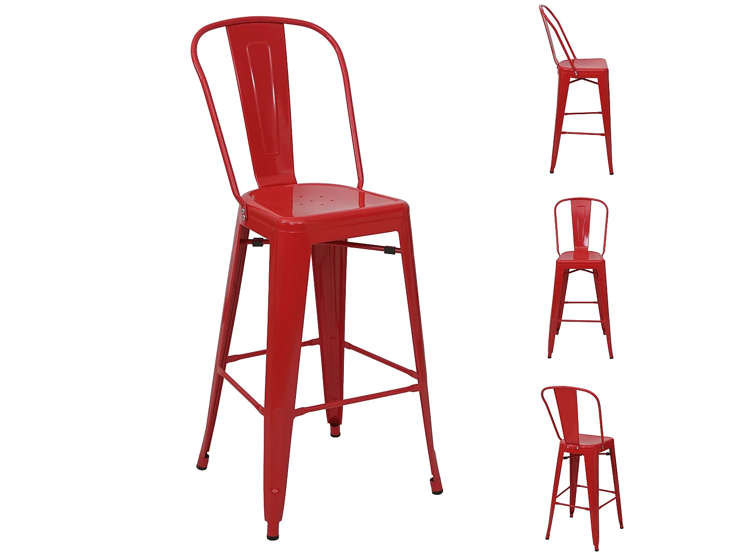 Barkruk MCW-A73 metaal (set van 4),  rood