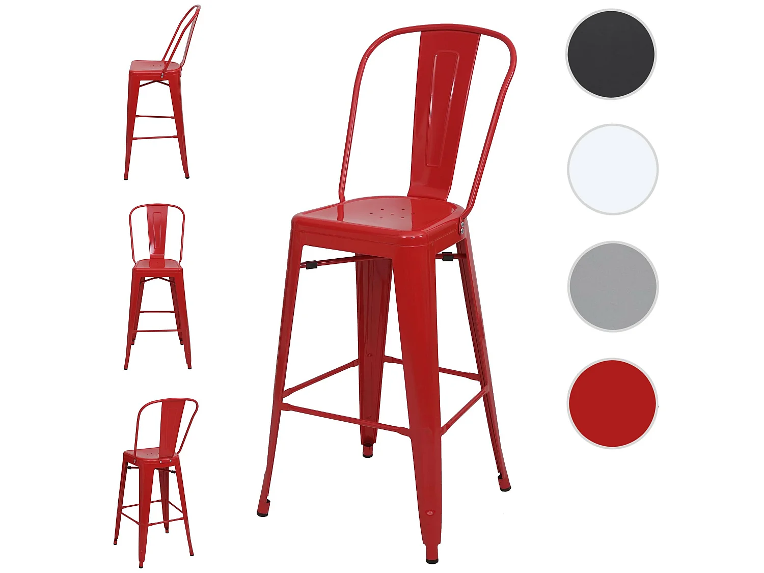 Barkruk MCW-A73 metaal (set van 4),  rood