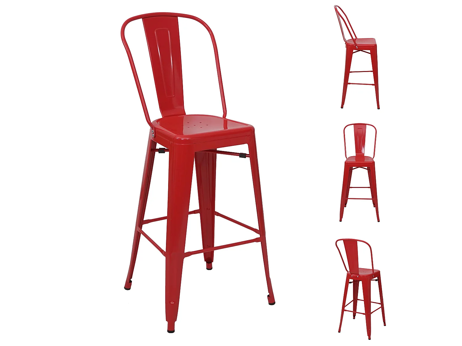 Barkruk MCW-A73 metaal (set van 4),  rood