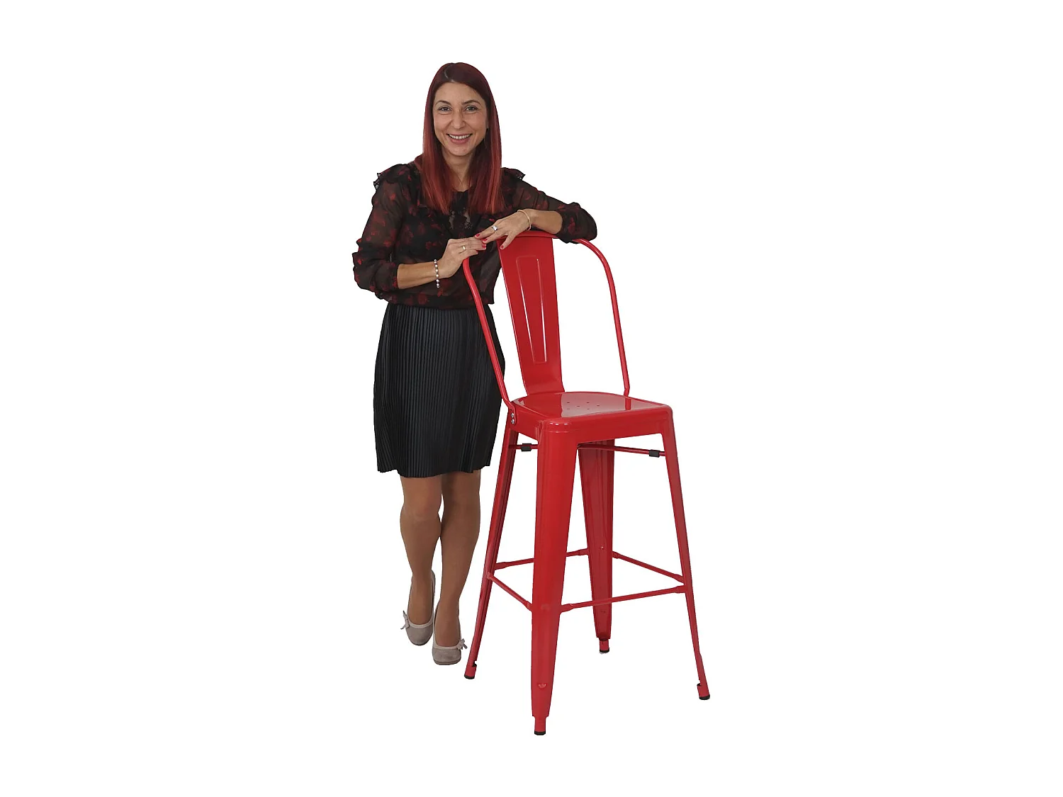 Barkruk MCW-A73 metaal (set van 4),  rood