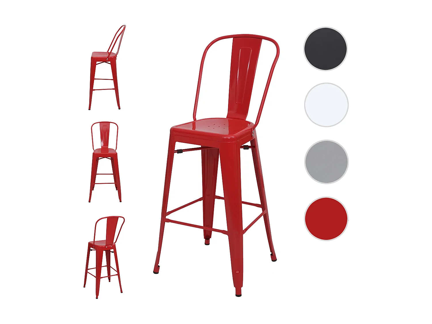 Barkruk MCW-A73 metaal (set van 4),  rood