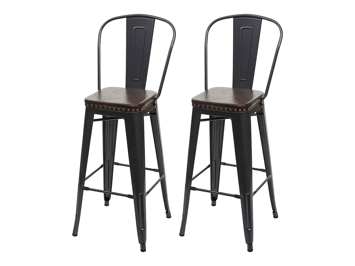 Set 2x sgabelli design industriale MCW-H10c acciaio verniciato ecopelle marrone