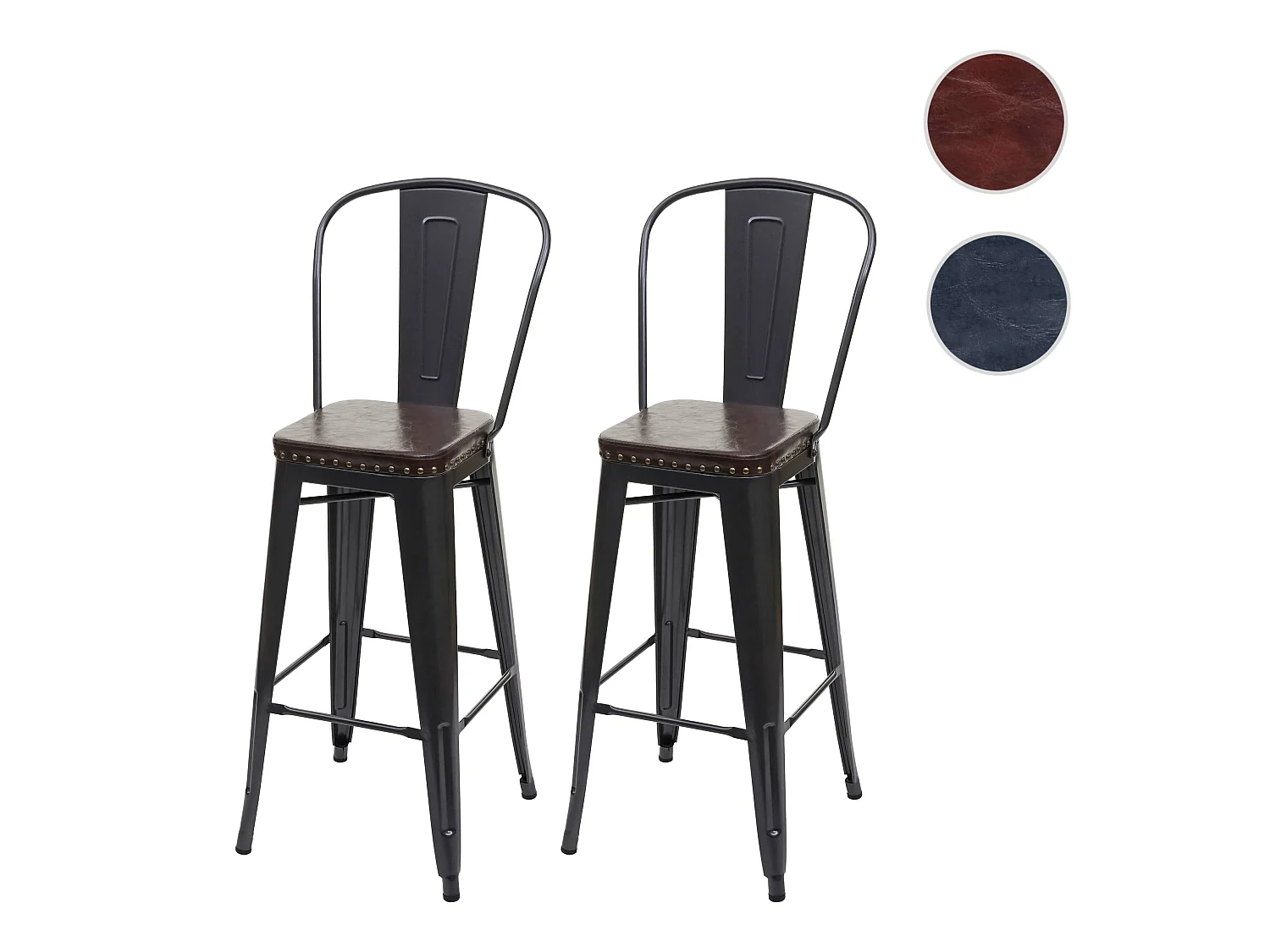 Set 2x sgabelli design industriale MCW-H10c acciaio verniciato ecopelle marrone