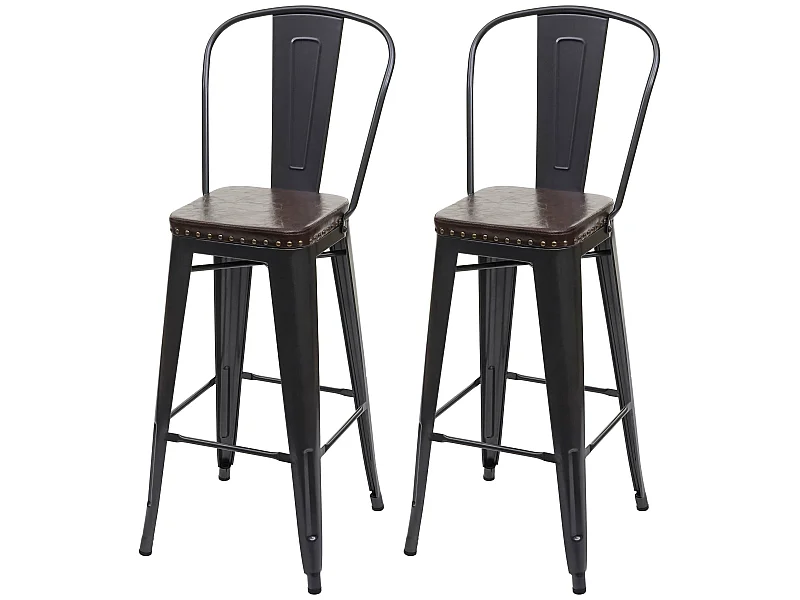 Tabouret de bar MCW-H10c (lot de 2),  noir-marron