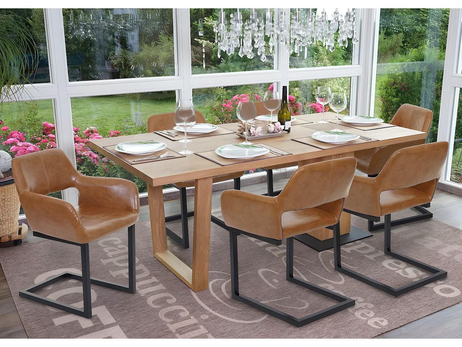 Set 6x sedie a slitta attesa conferenza MCW-A50 II design retro metallo ecopelle scamosciata