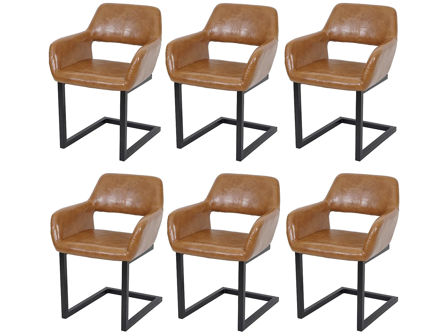 Set 6x sedie a slitta attesa conferenza MCW-A50 II design retro metallo ecopelle scamosciata