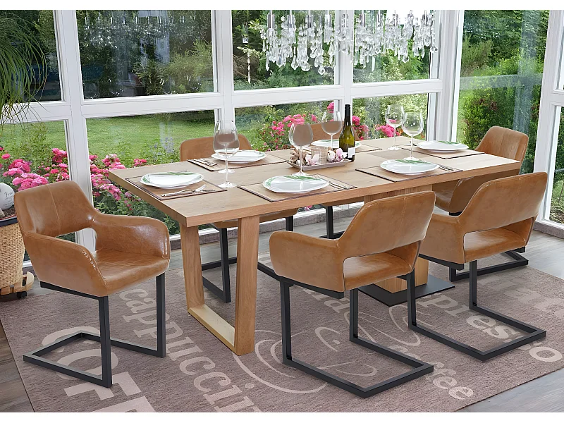 Set 6x sedie a slitta attesa conferenza MCW-A50 II design retro metallo ecopelle scamosciata