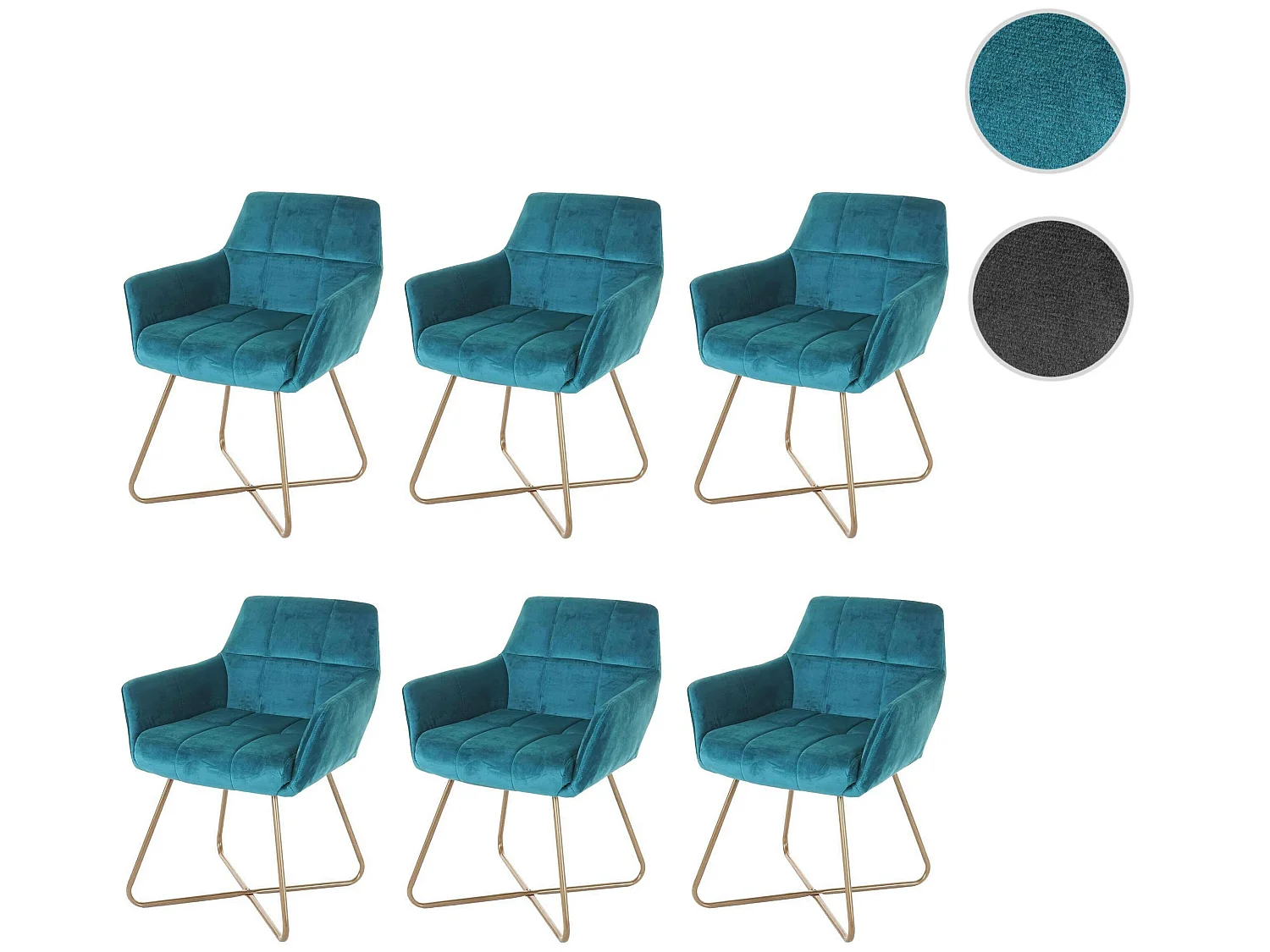 Chaise de salle à manger MCW-F37 (lot de 6),  bleu pétrole