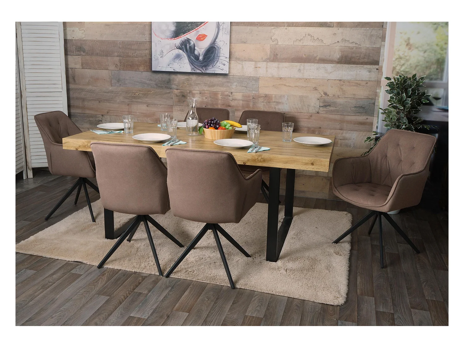 Chaise de salle à manger MCW-L80 (lot de 6),  marron