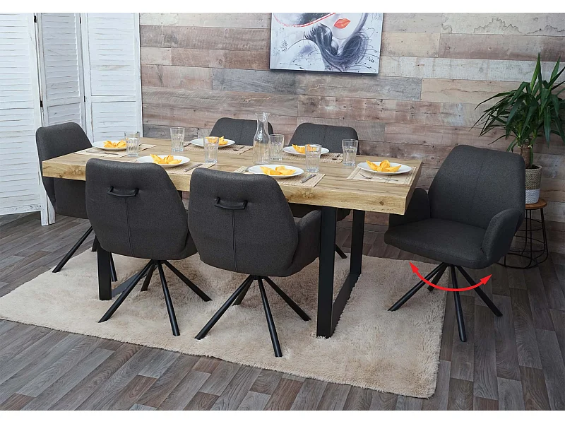 Set 6x sedie con braccioli MCW-H71 acciaio tessuto con seduta girevole grigio marrone