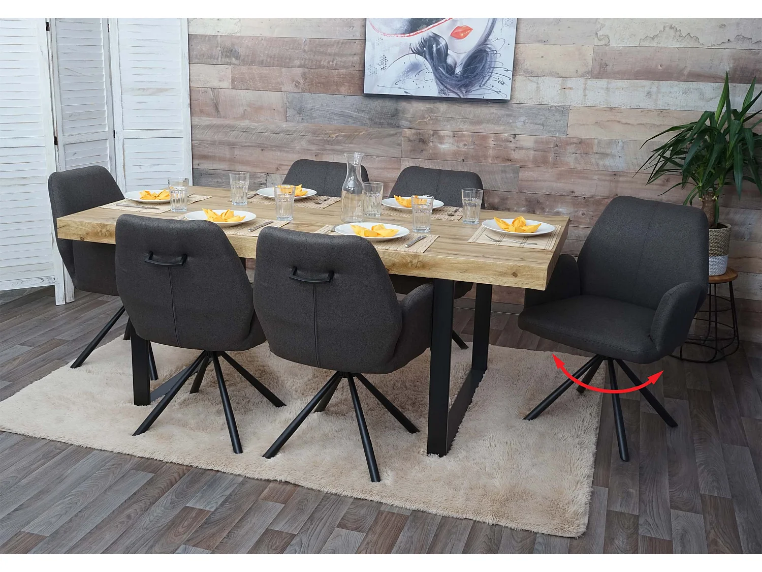 Cadeira de jantar MCW-H71 (conjunto de 6) giratória,  cinzento-castanho