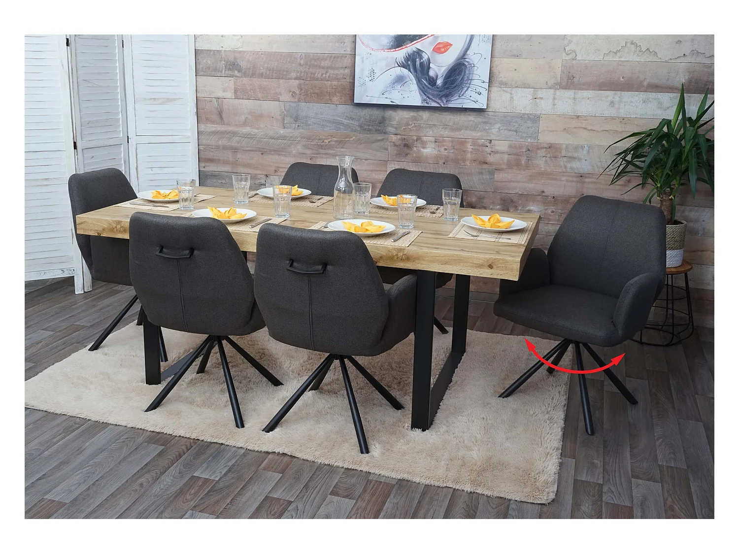 Chaise de salle à manger MCW-H71 (lot de 6) pivotante,  gris-brun