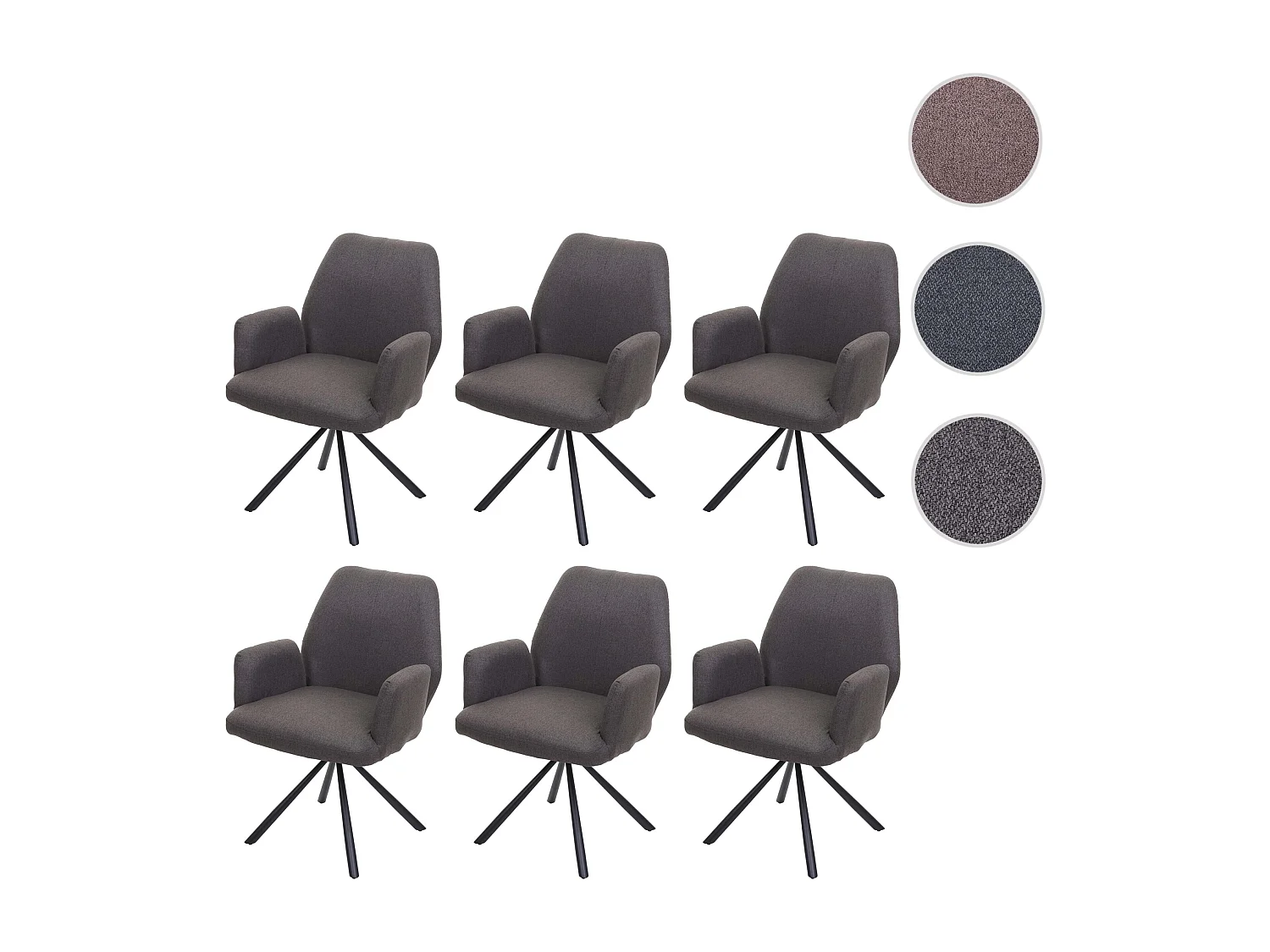 Chaise de salle à manger MCW-H71 (lot de 6) pivotante,  gris-brun