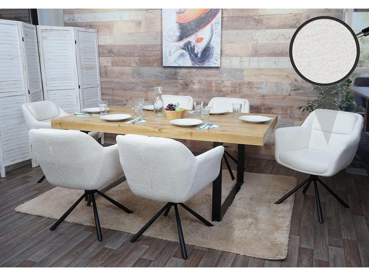 Silla de comedor MCW-K33 (juego de 6),  bouclé-blanco