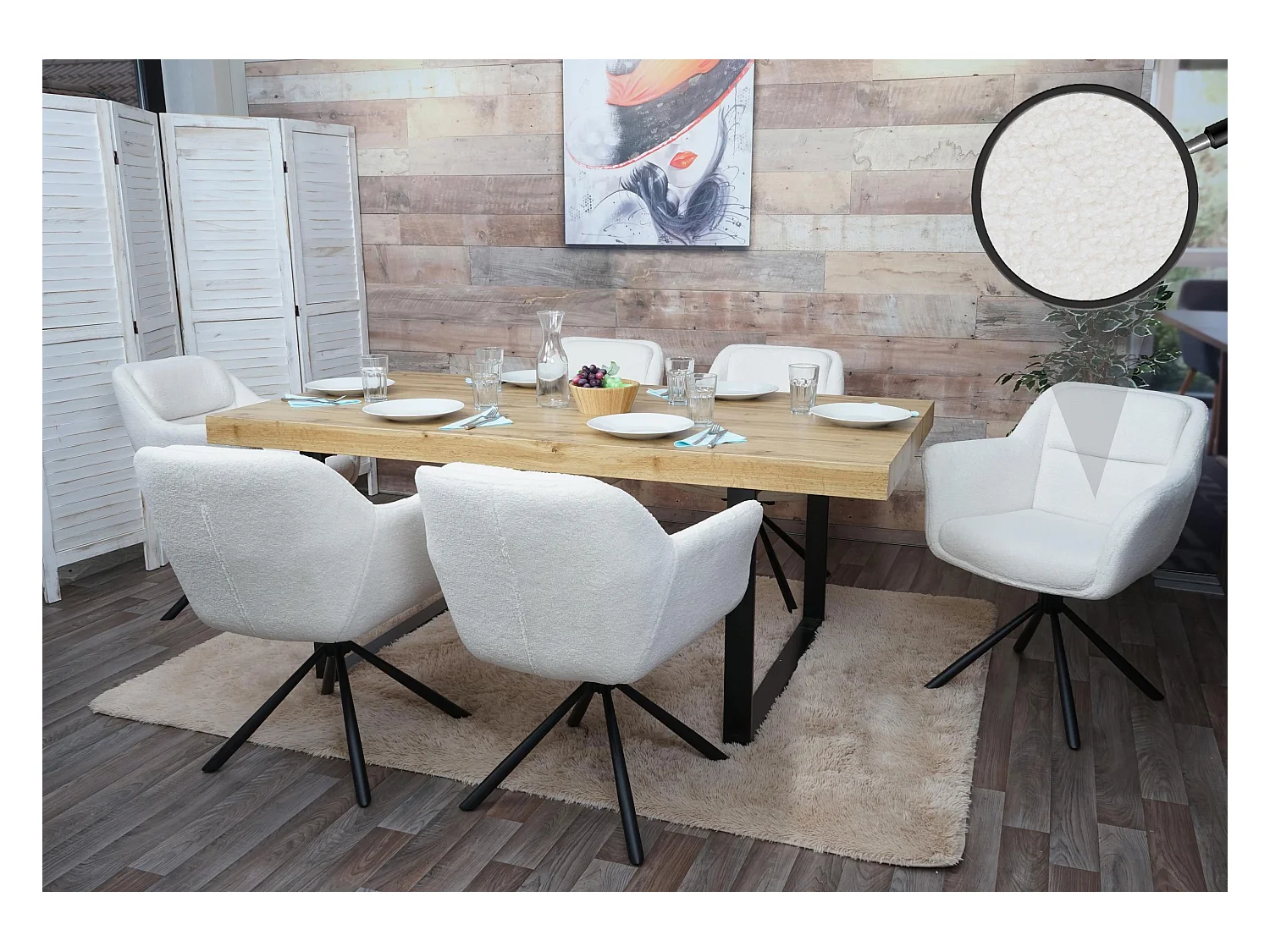 Chaise de salle à manger MCW-K33 (lot de 6),  bouclé-blanc