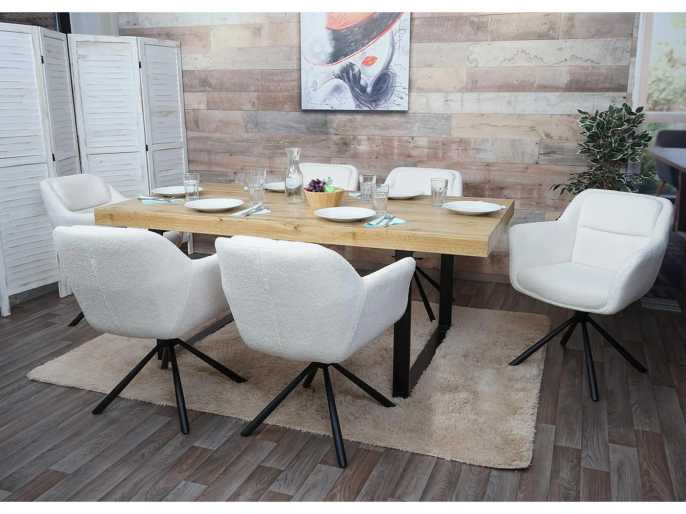 Chaise de salle à manger MCW-K33 (lot de 6),  bouclé-blanc