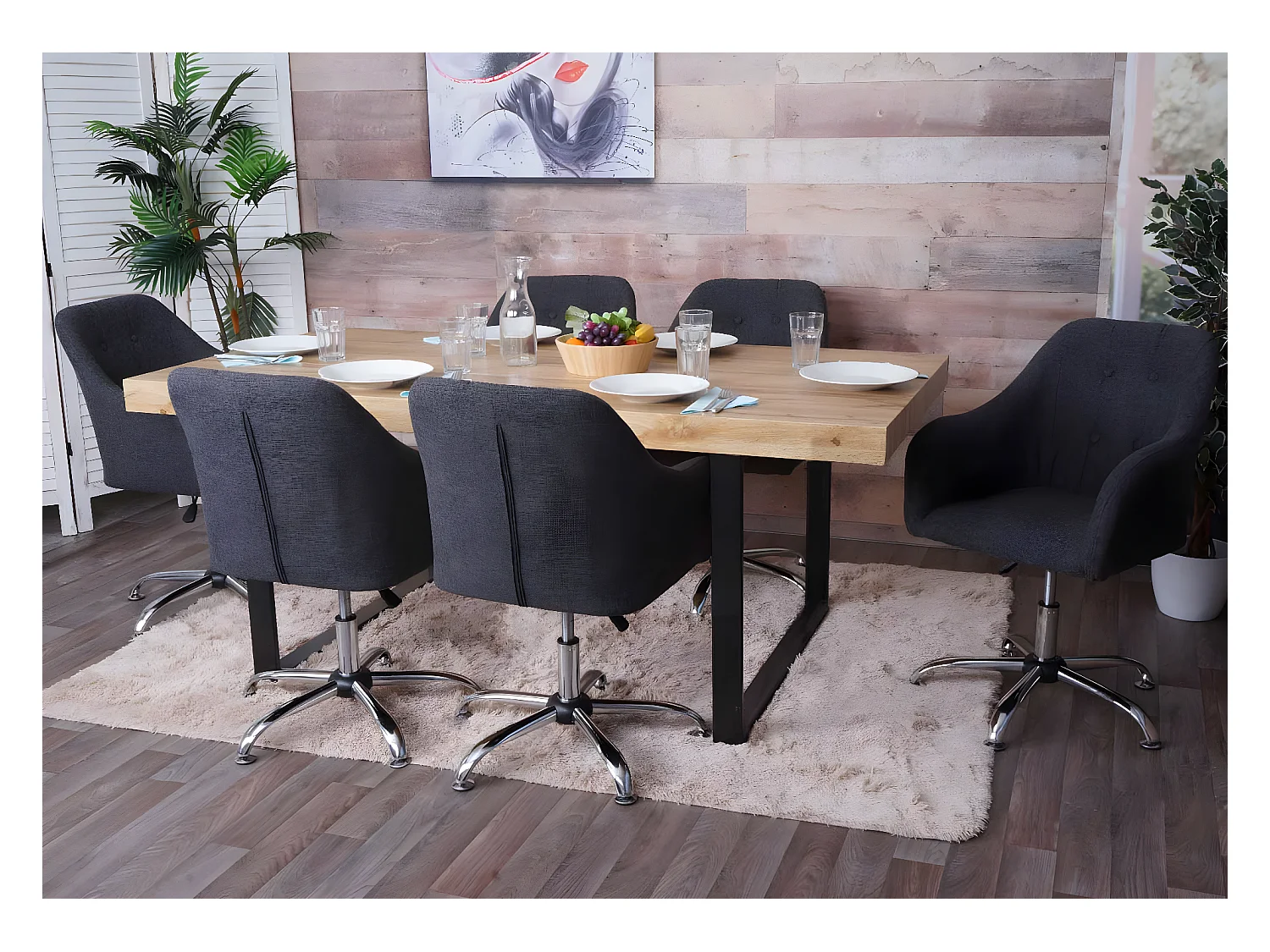 Sedia da pranzo MCW-L92, sedia da cucina con braccioli, girevole regolabile in altezza metallo ~ tessuto grigio scuro