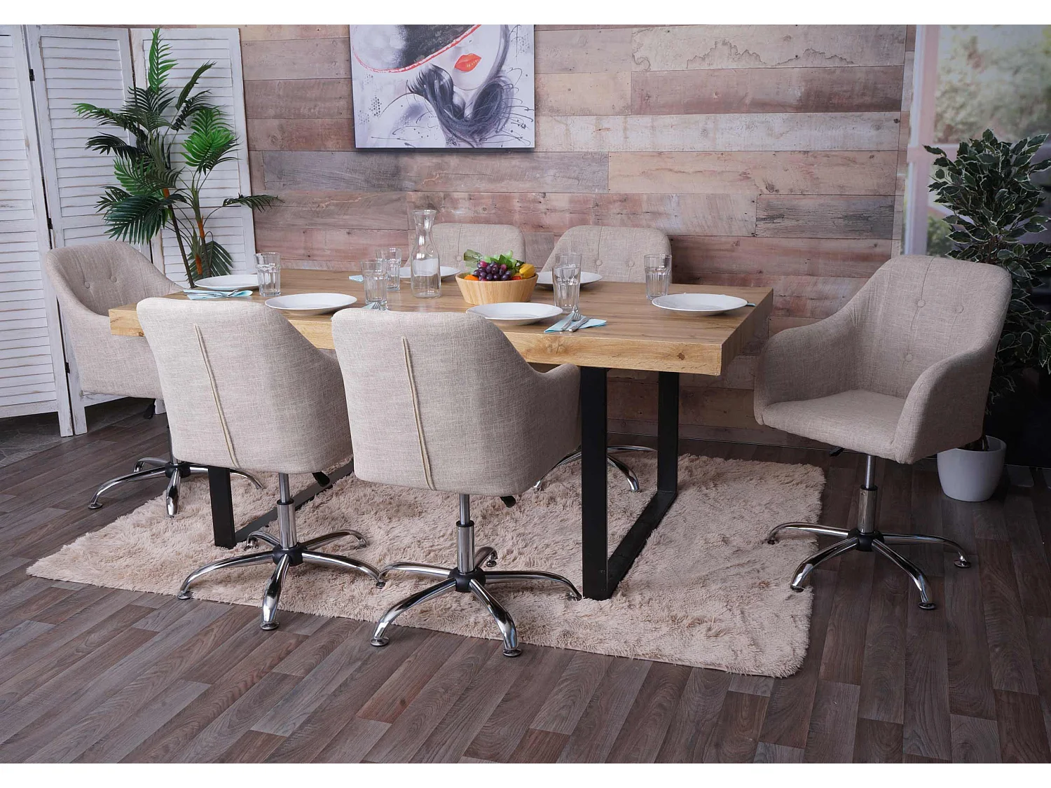 Eetkamerstoel MCW-L92,  textiel crème