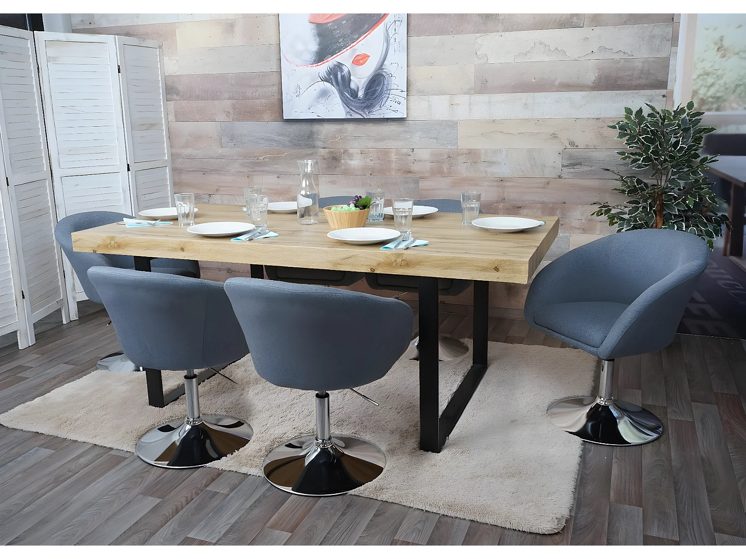 Chaise de salle à manger MCW-F19,  tissu gris-foncé