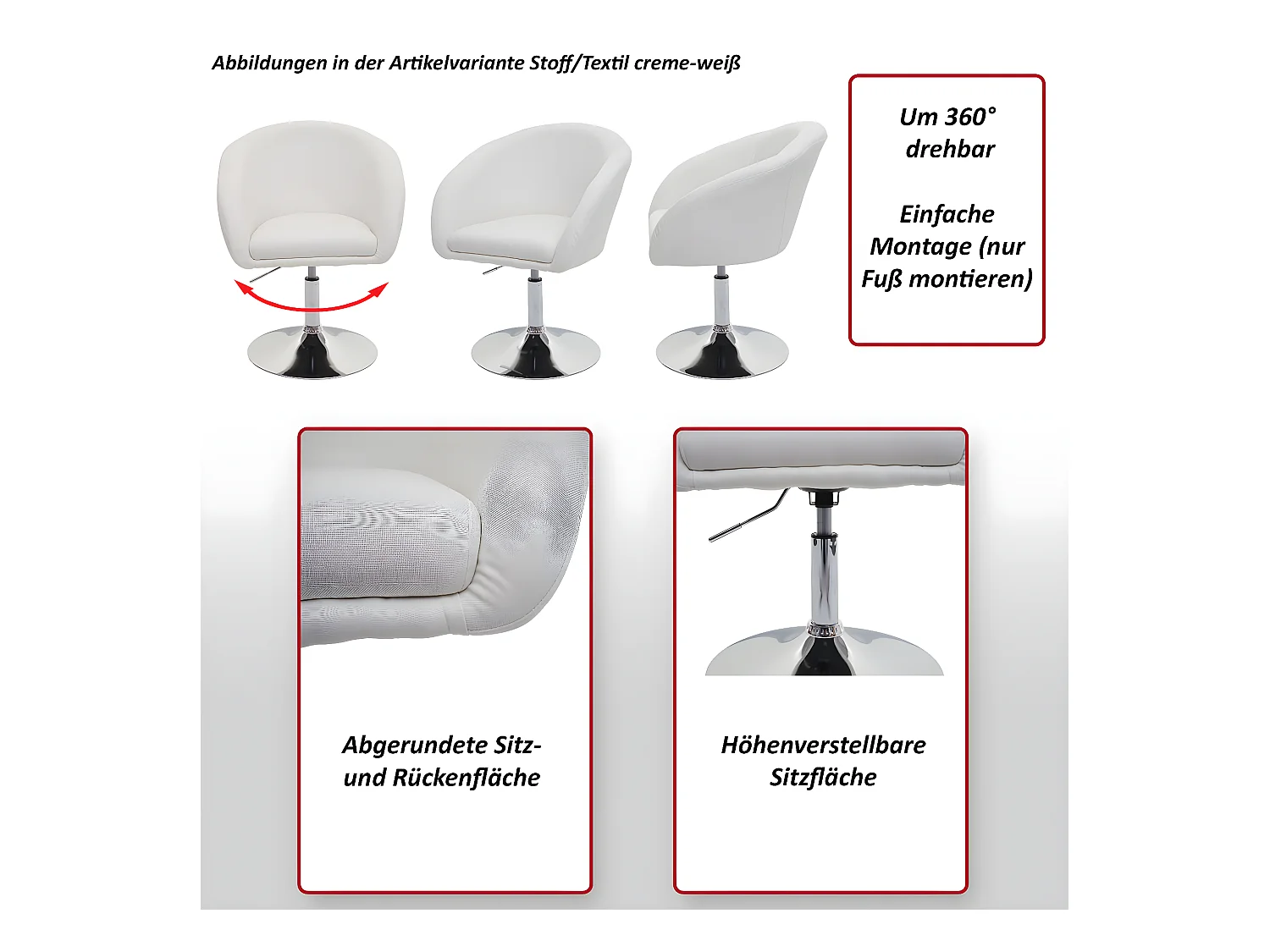 Eetkamerstoel MCW-F19,  kunstleer wit