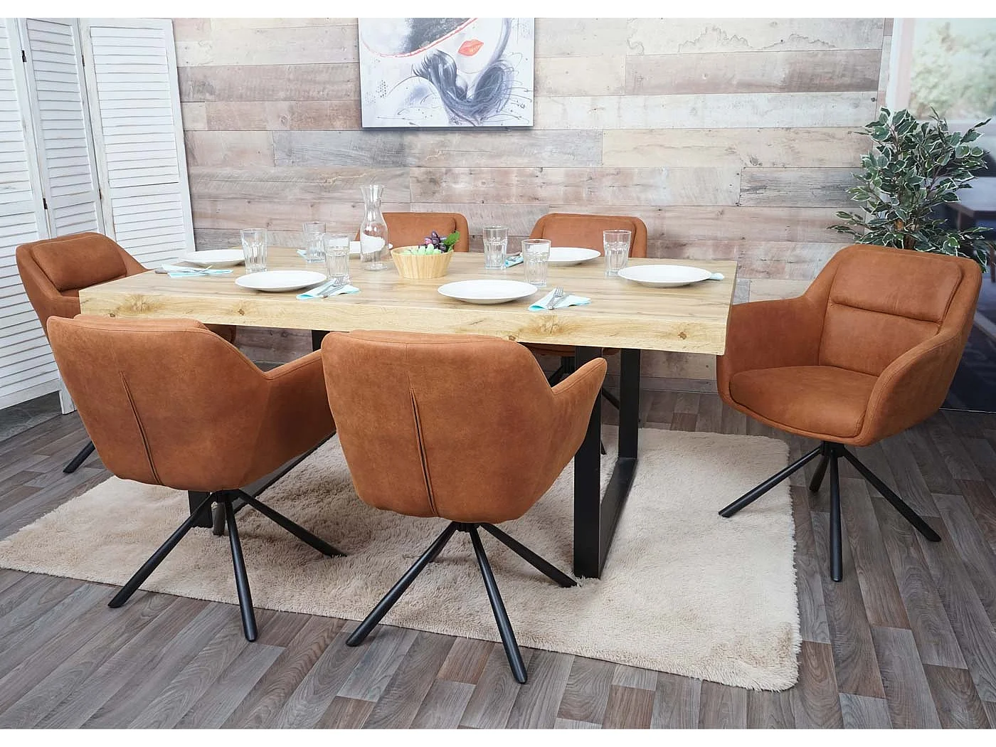 Chaise de salle à manger MCW-K33 (lot de 6),  aspect daim marron