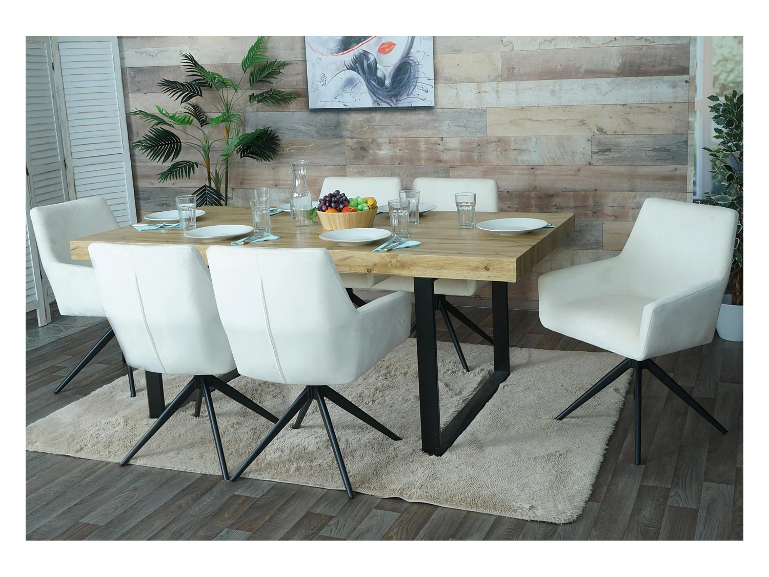 Chaise de salle à manger MCW-L91 (lot de 6),  crème-beige