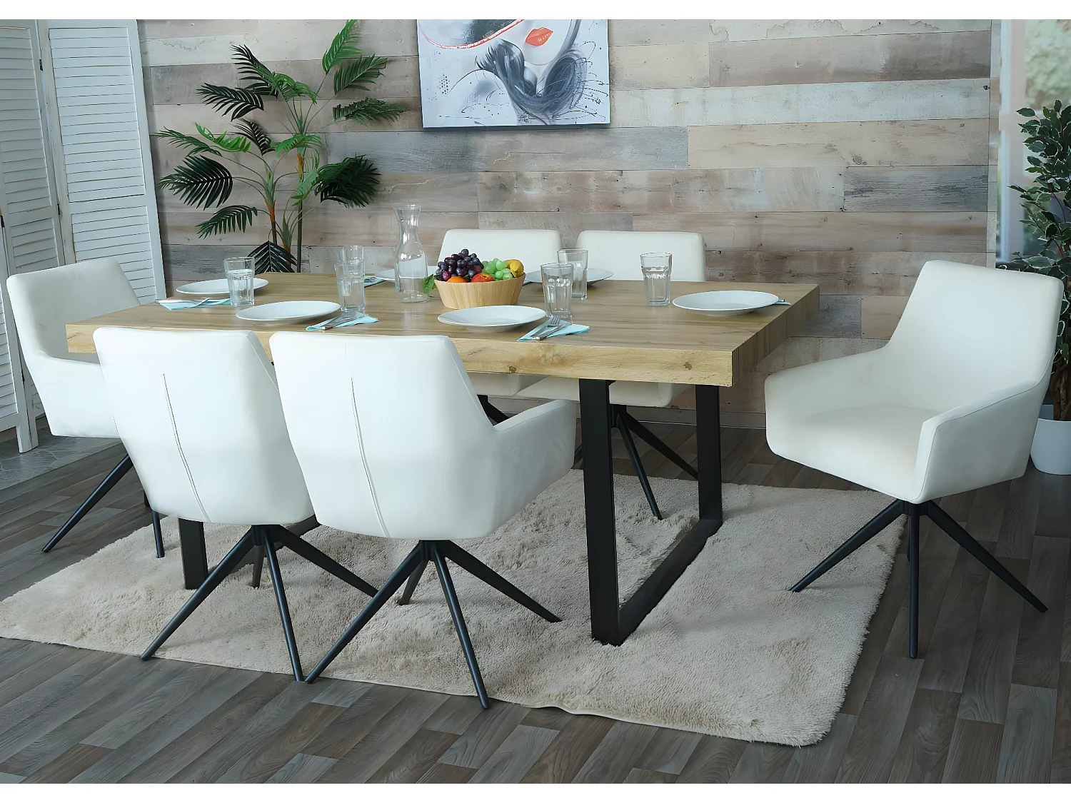 Chaise de salle à manger MCW-L91 (lot de 6),  crème-beige