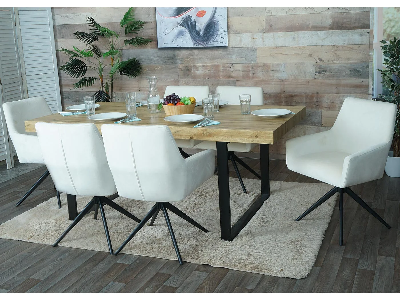 Chaise de salle à manger MCW-L91 (lot de 6),  crème-beige