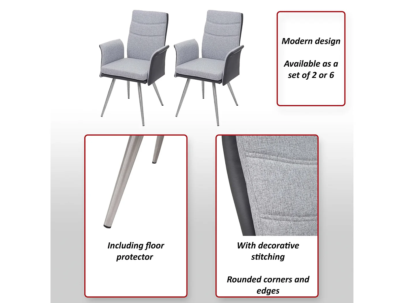 Chaise de salle à manger MCW-G54 (lot de 6),  gris