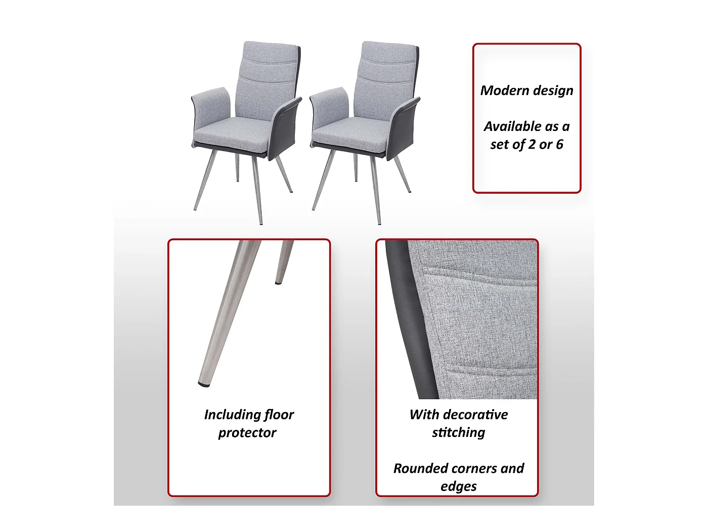 Krzesło do jadalni MCW-G54 (zestaw 6 sztuk),  szary