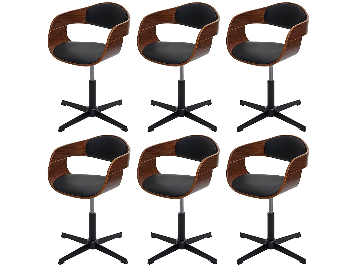 Eetkamerstoel MCW-H46 (set van 6),  walnootlook, kunstleer zwart