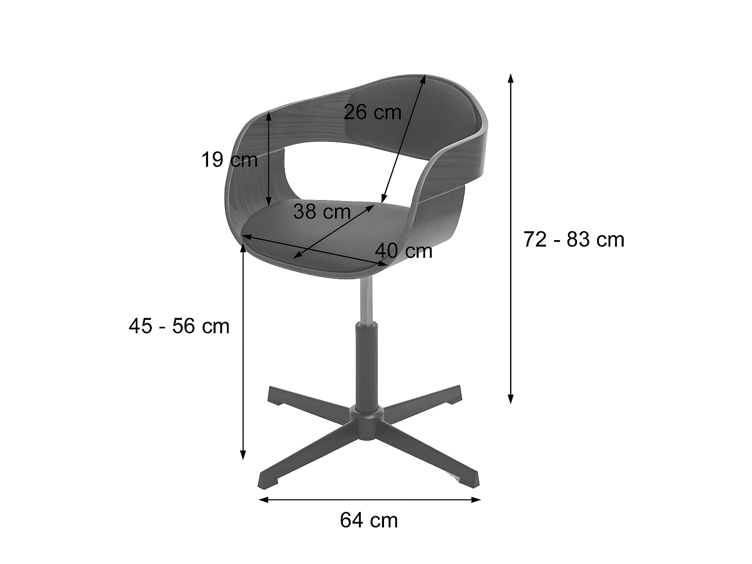 Eetkamerstoel MCW-H46 (set van 6),  walnootlook, kunstleer zwart