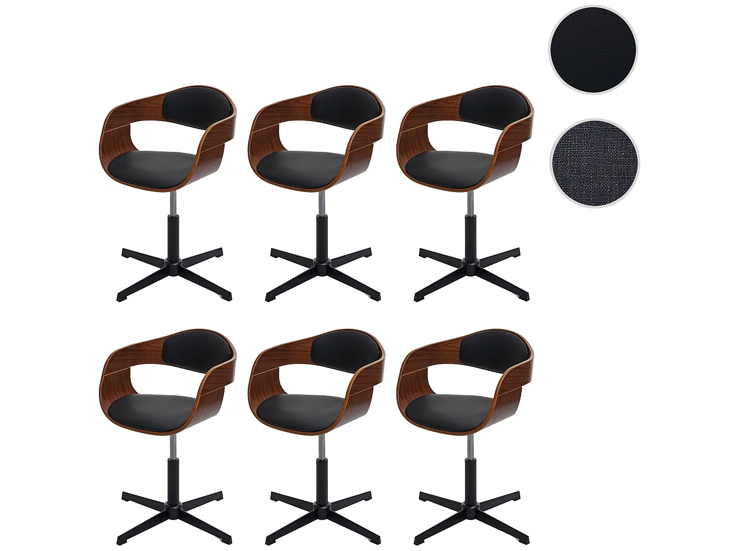 Eetkamerstoel MCW-H46 (set van 6),  walnootlook, kunstleer zwart